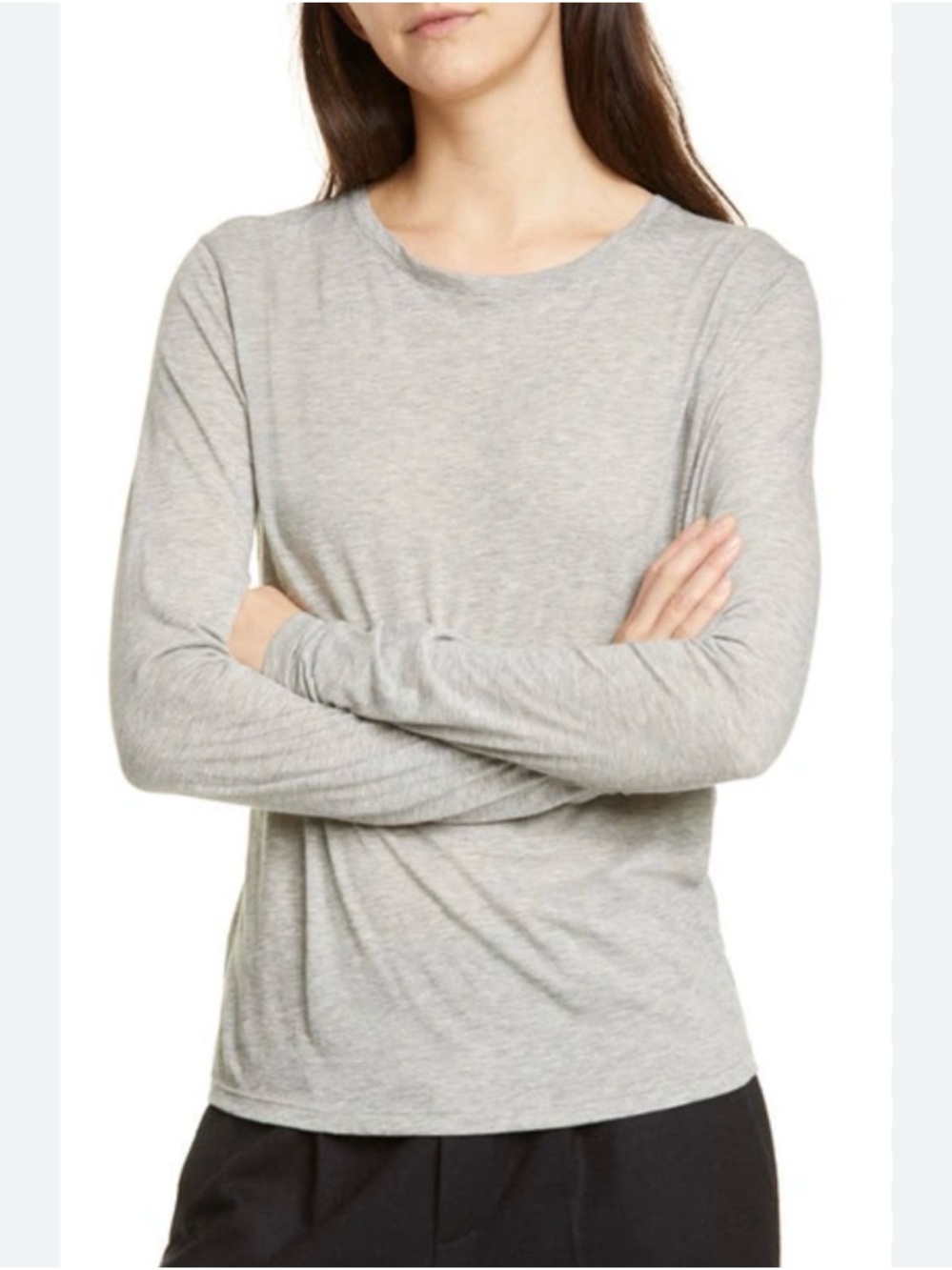 Vince Essential Long-Sleeve Crewneck Tee in Heather Grey